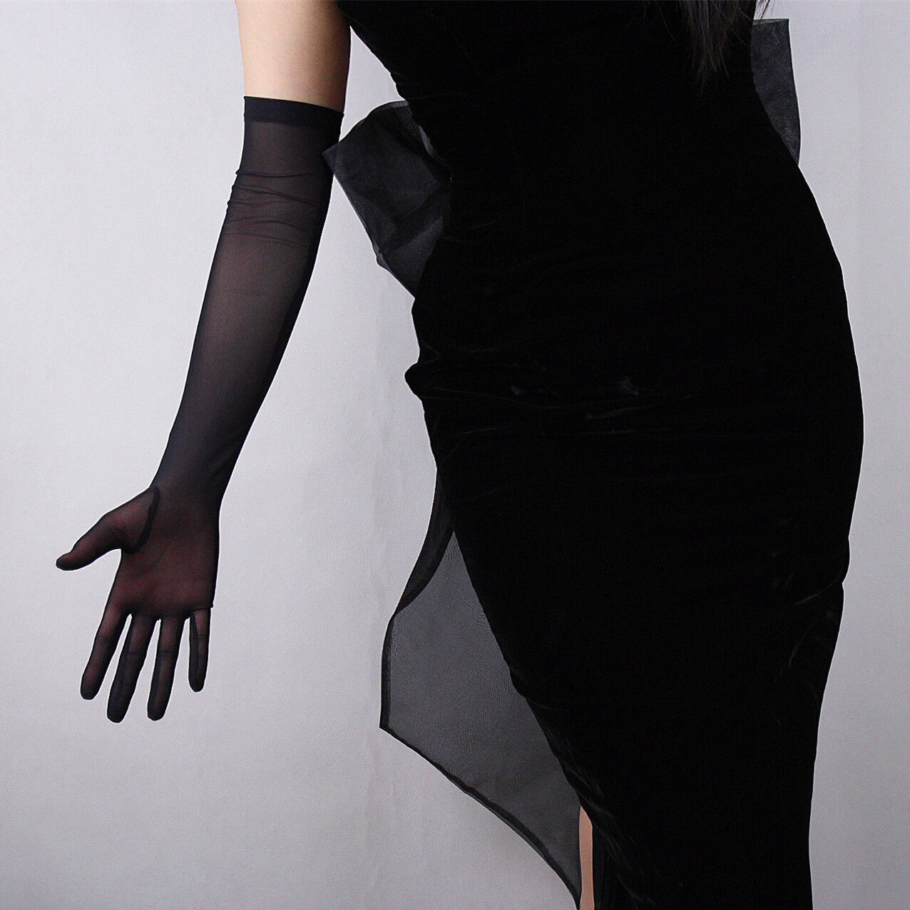 Long Sheer Black Gloves