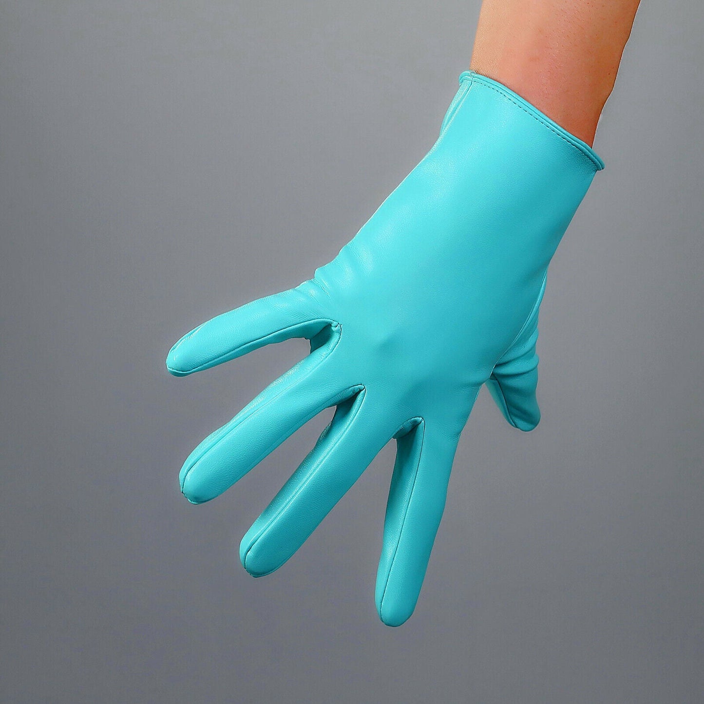 FASHION GLOVES Faux Leather 8" 21cm Wrist Short Aqua Light Blue Robin Mint Green