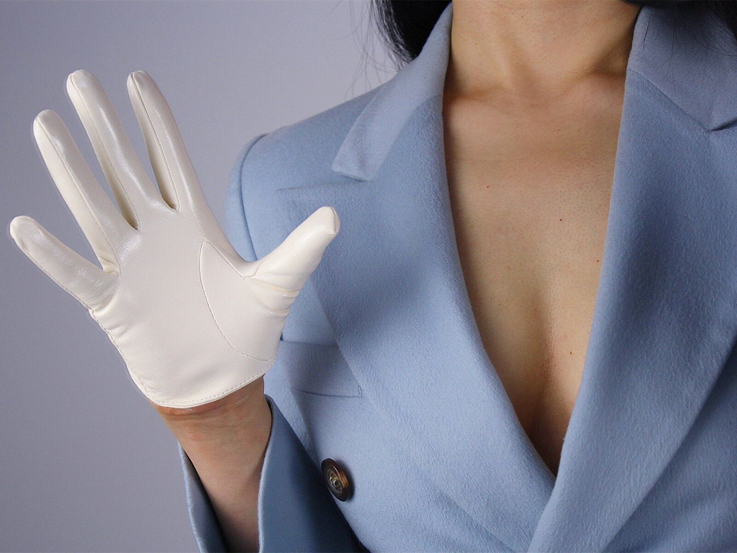 LATEX GLOVES Shine Leather Faux Patent PU 5" 13cm Short Evening Ivory Cream