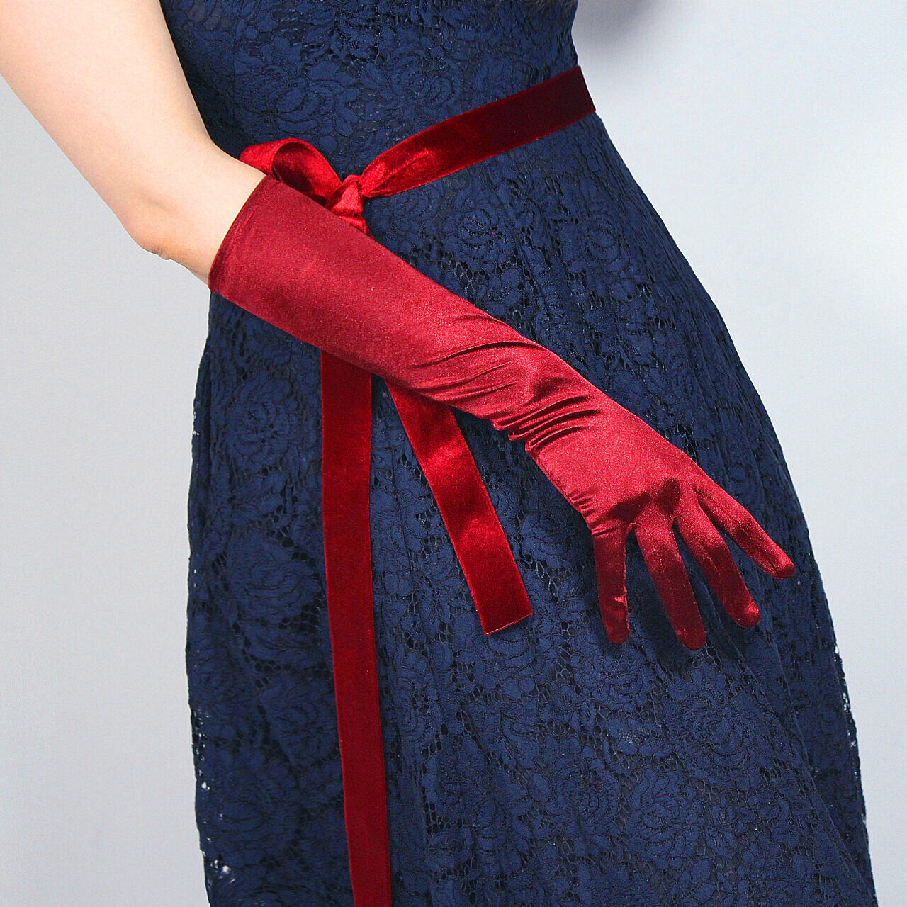 Stretch Satin Silk Gloves 40cm 15" Elbow Long Burgundy Claret Oxblood Deep Red