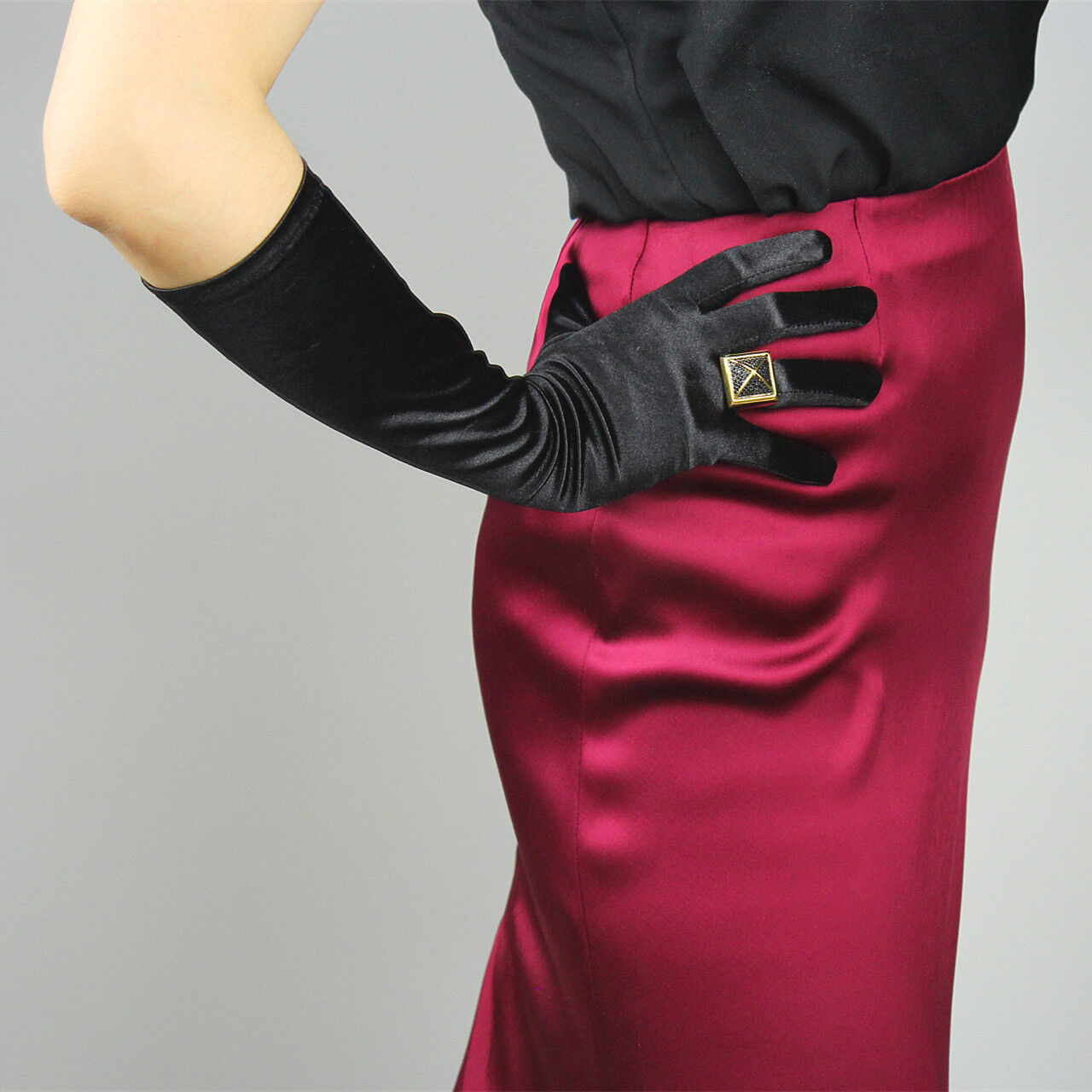 Stretch Satin Silk Gloves Opera Evening Elbow Wrist Long Short Hepburn Black