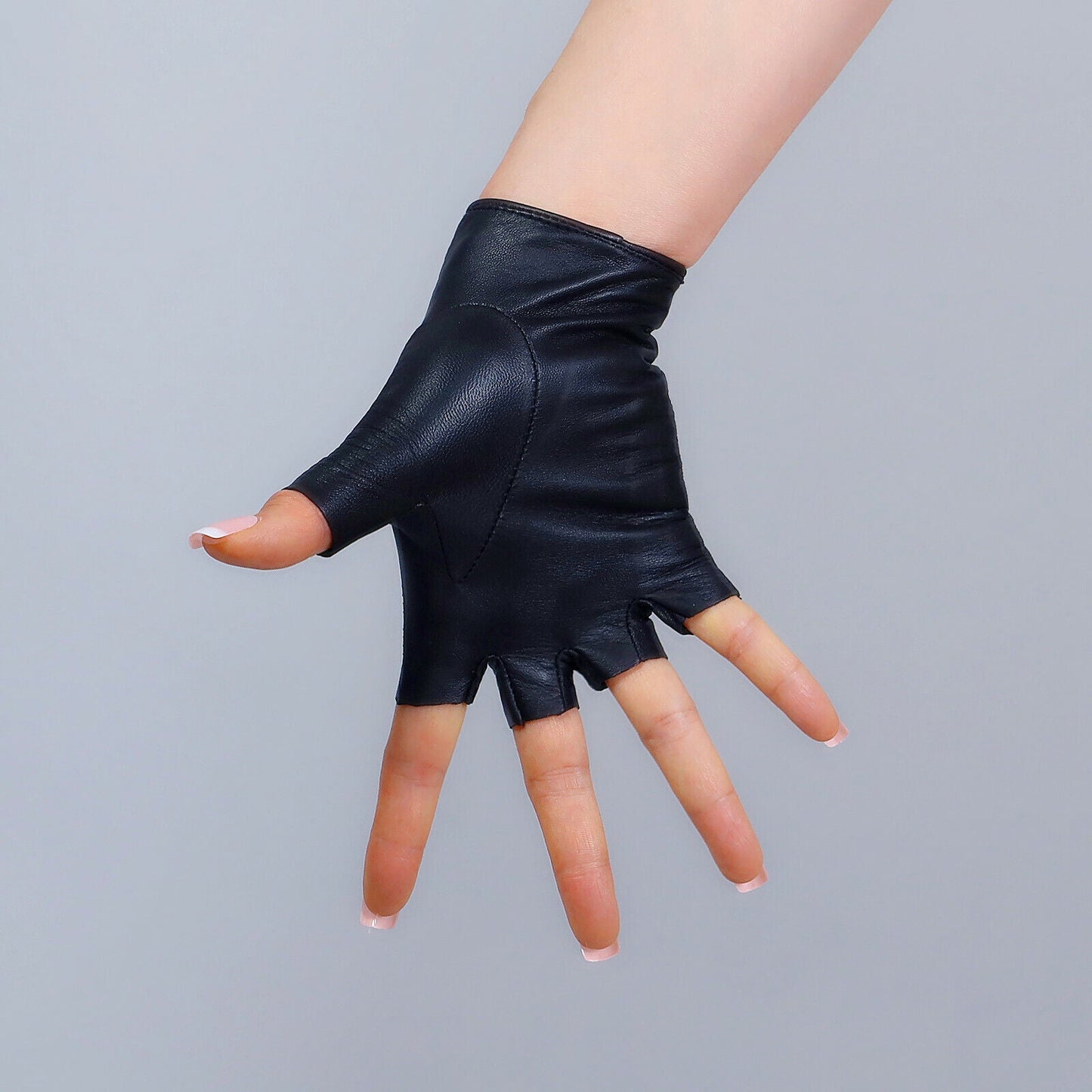 REAL LEATHER GLOVES Black Half Finger