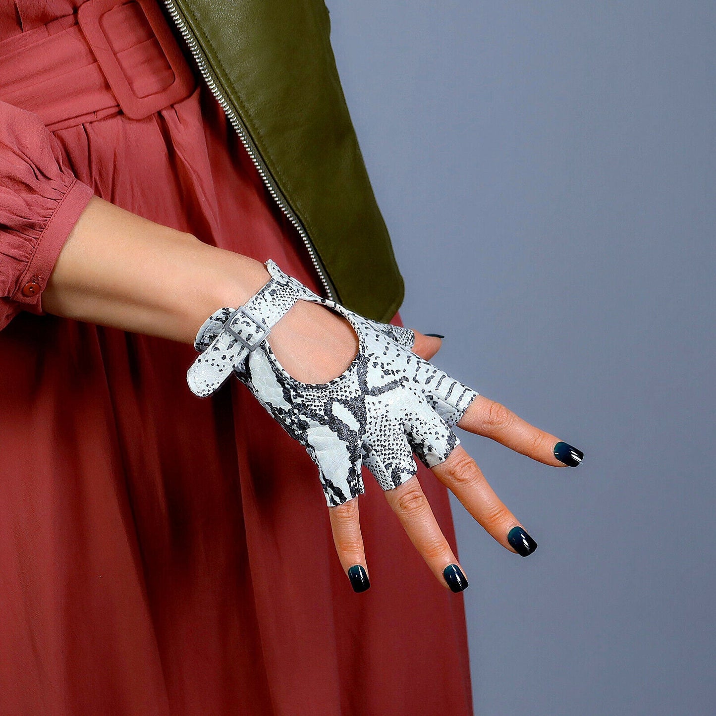 REAL LEATHER GLOVES Half Finger Snake