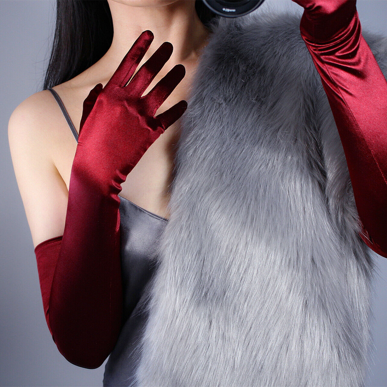 Stretch Satin Silk Gloves 60cm 23" Opera Evening Extra Long Wine Deep Dark Red