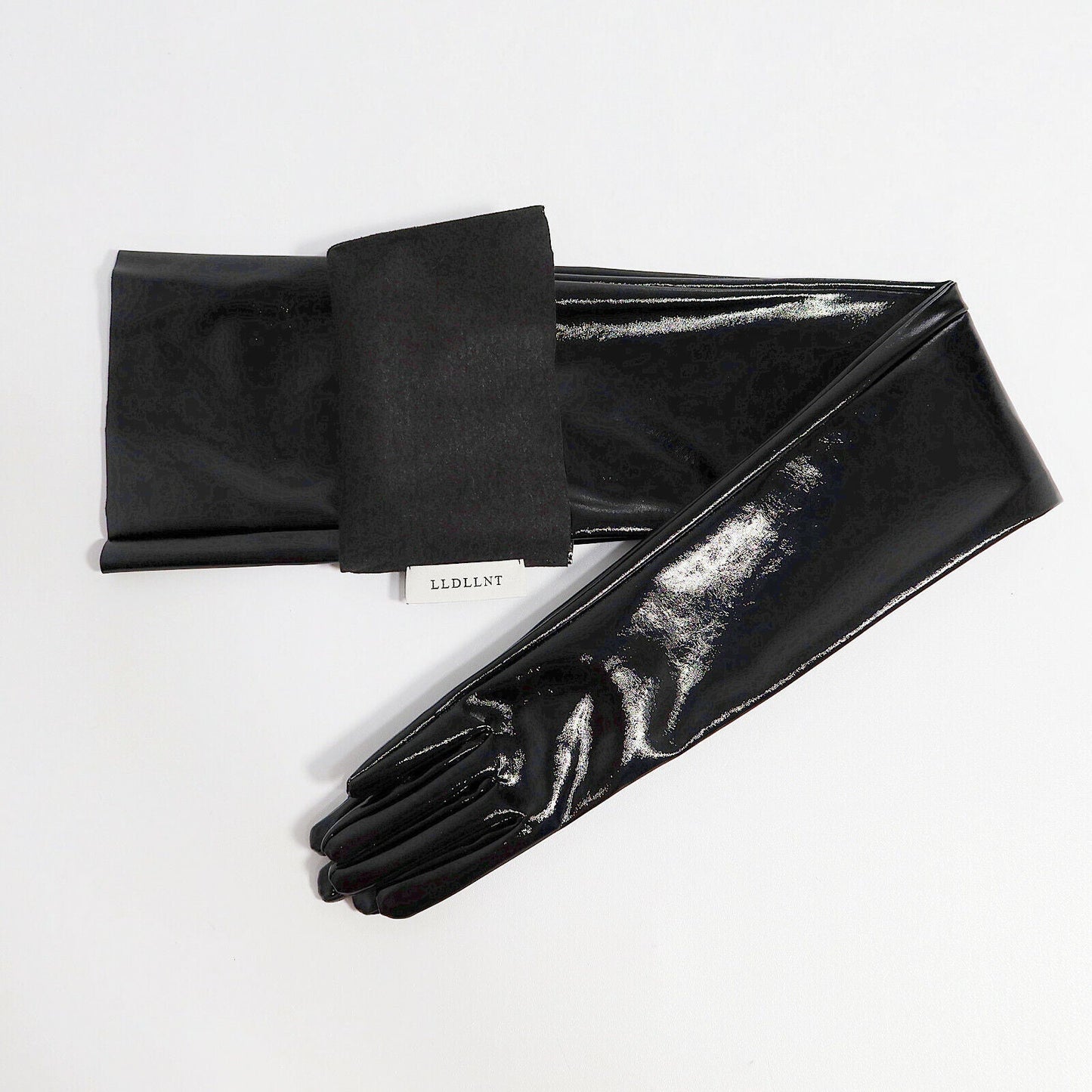 LLDLLNG LATEX LONG GLOVES Faux Patent Leather 35" 90cm Shine Black