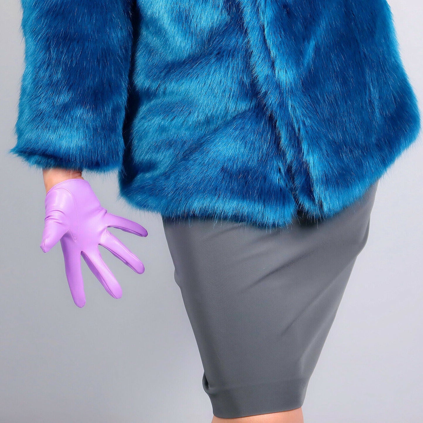 EXTRA SHORT FASHION GLOVES Faux Leather Sheepskin 5" 13cm Purple Lavender Lilac