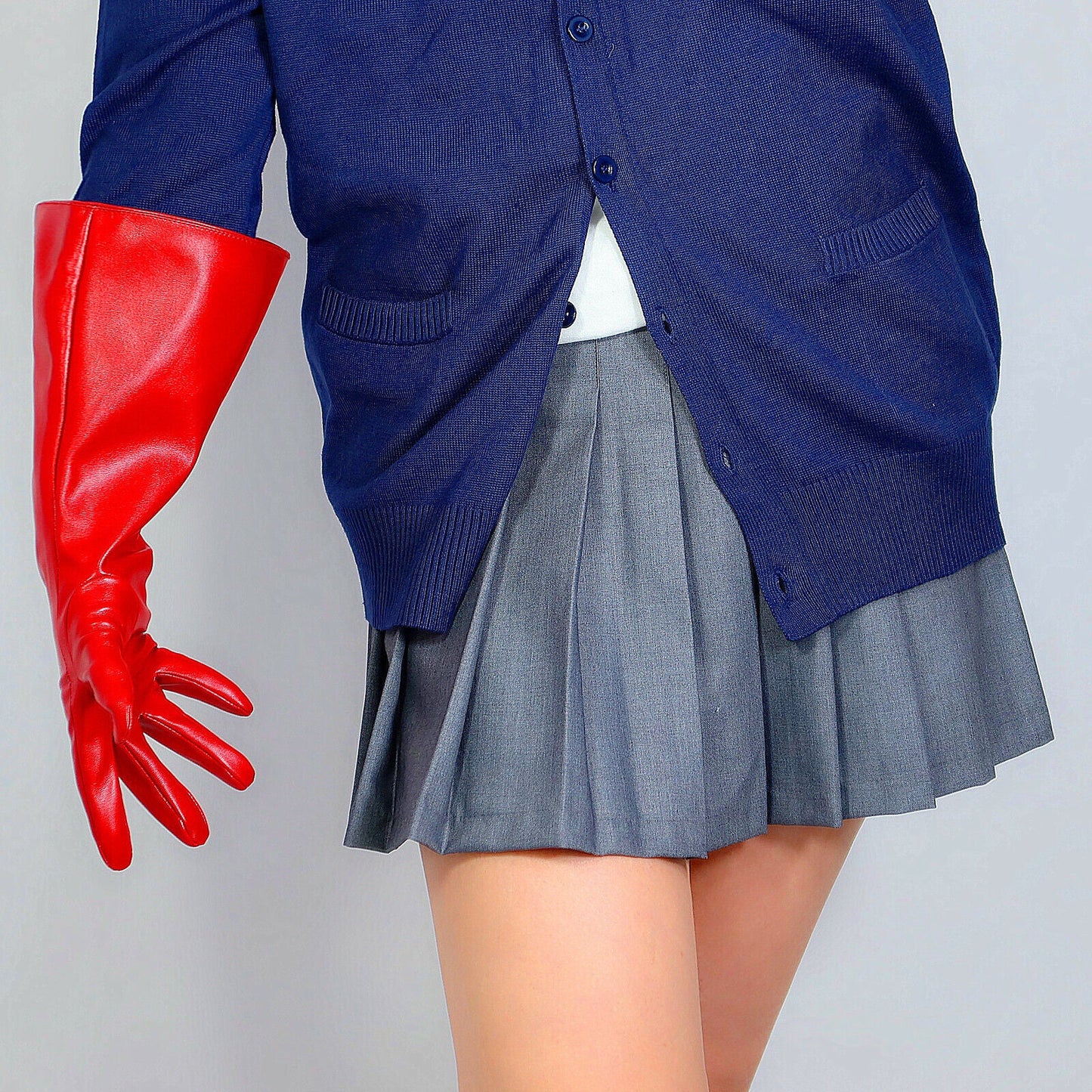 LONG GLOVES Unisex Hot Red Faux Leather 38cm Big Wide Balloon Puff Sleeves Large