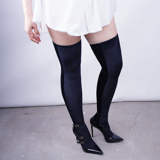 VELVET STOCKINGS Thigh High Long Socks Hosiery Elastic Stretchy Elastic Black