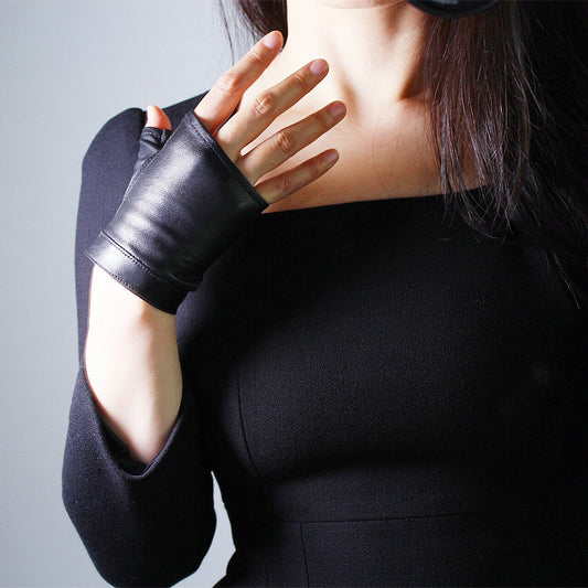 REAL LEATHER GLOVES Fingerless Black