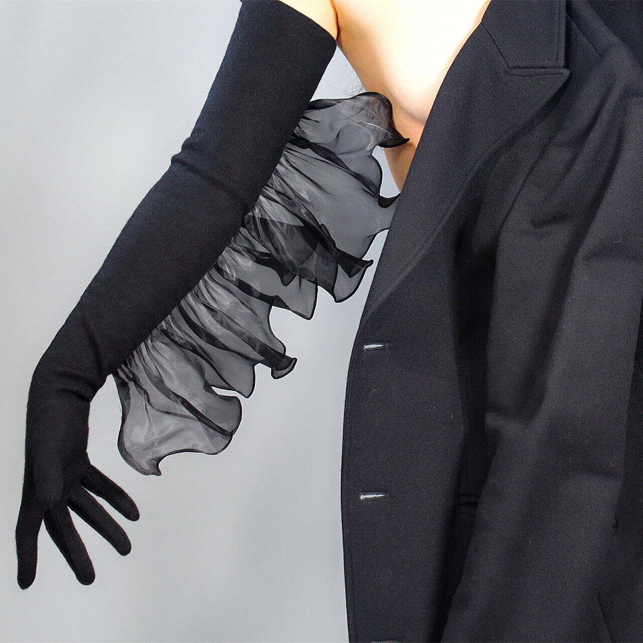 SHEER WINGS Cashmere Merino Wool Gloves 28" 70cm Long Arm Warmers Sleeves Black