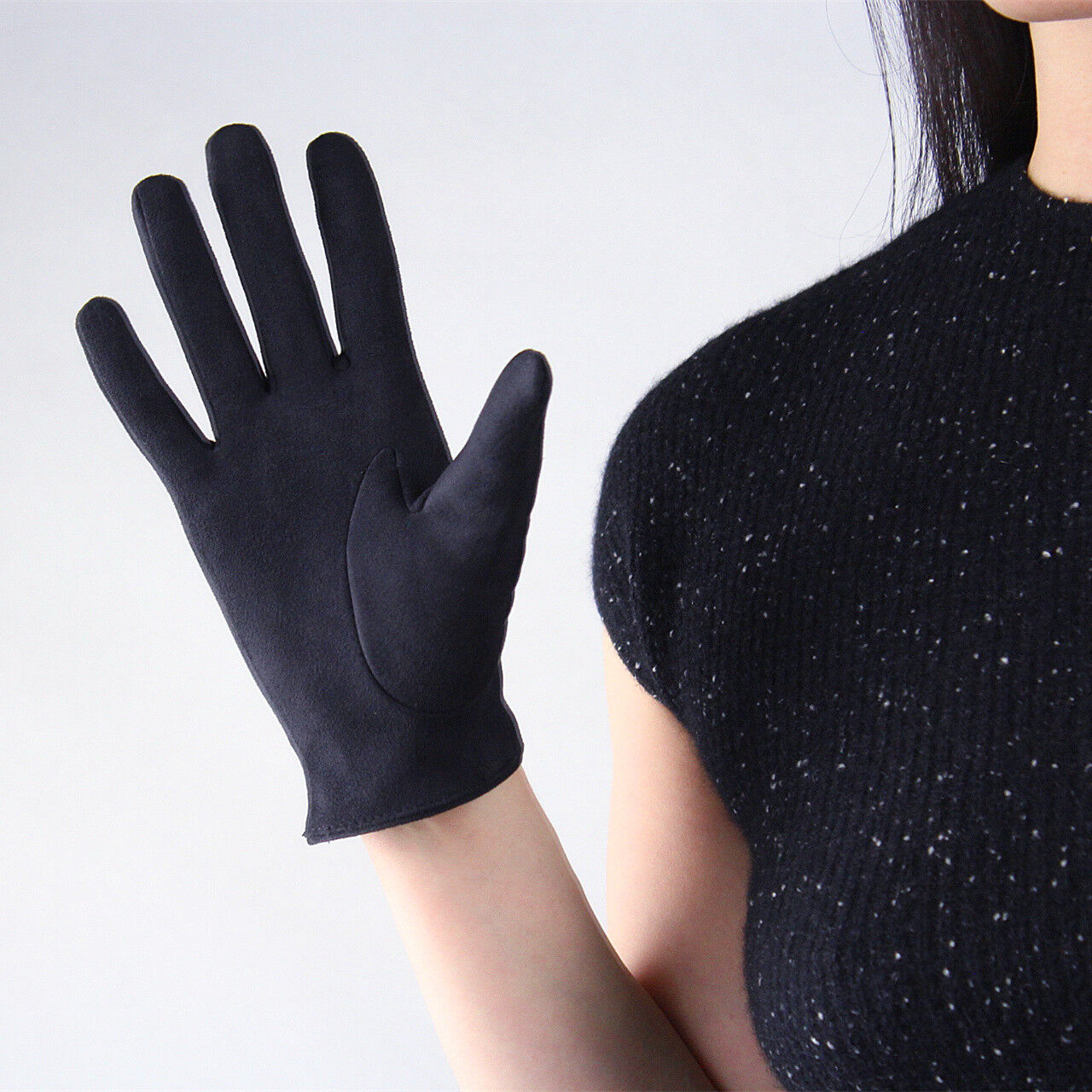 Suede Long Gloves Faux Leather 8" 21cm Short Wrist Black Double-faced Suede