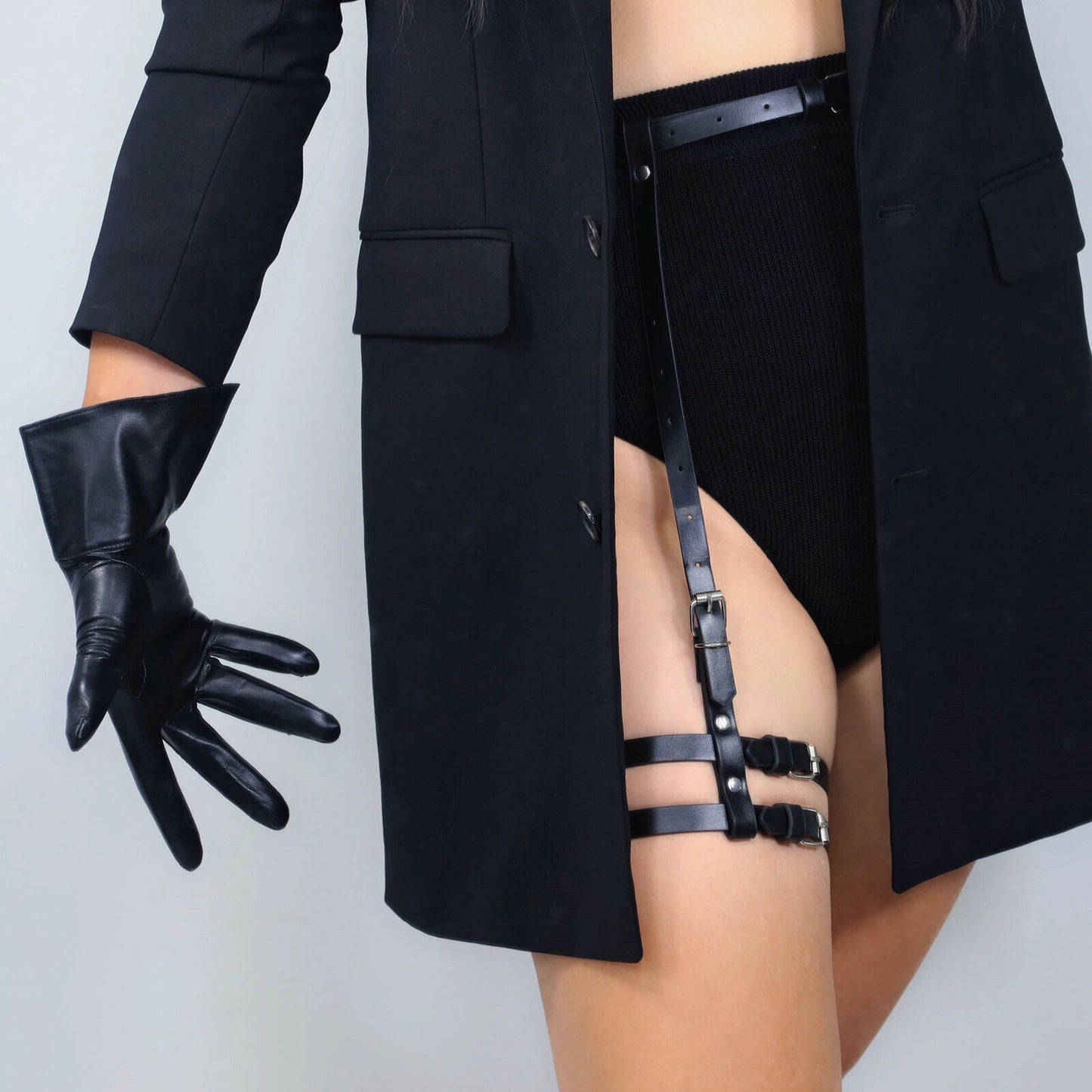 REAL LEATHER GLOVES Black Half Finger