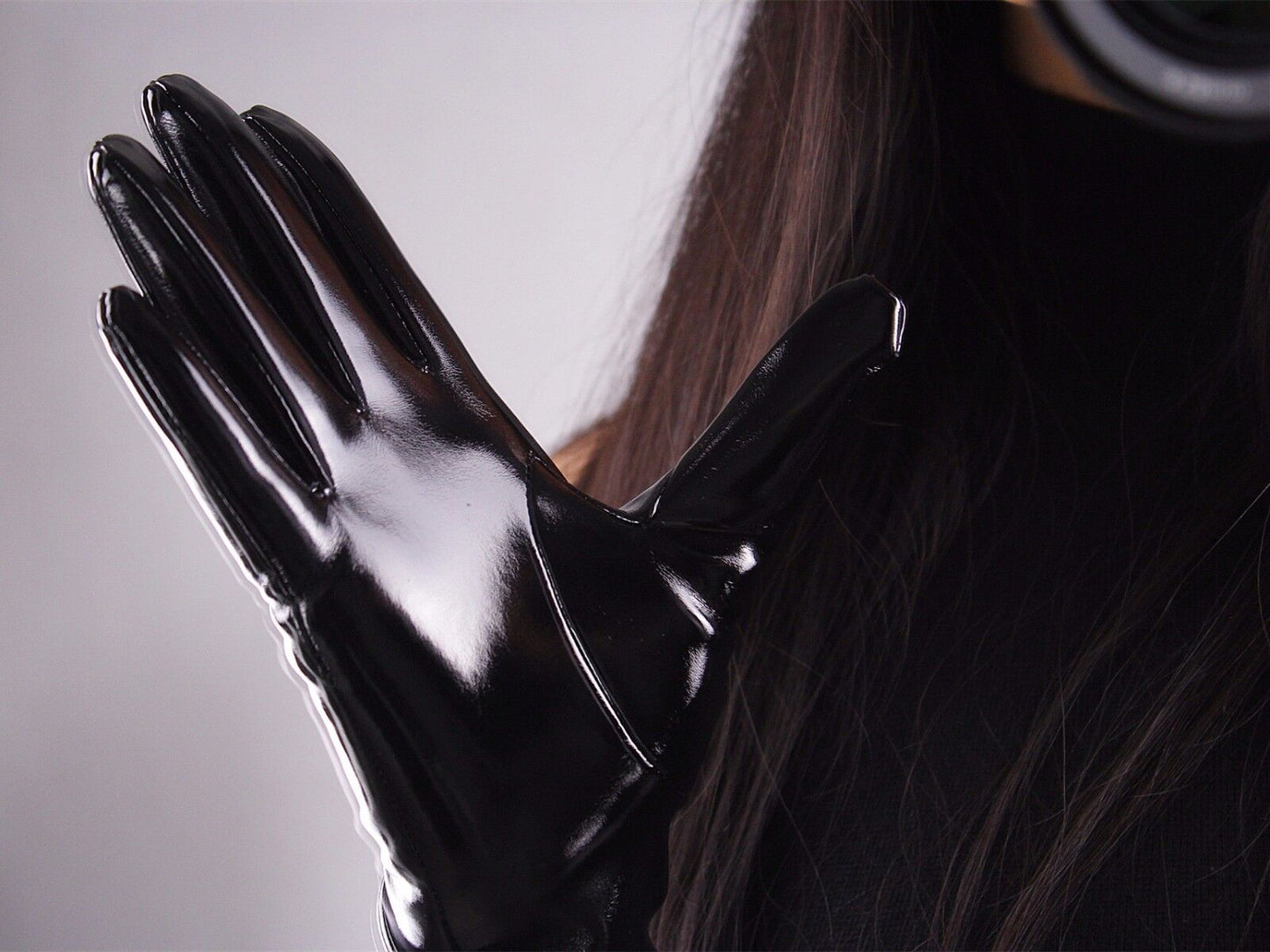 Shine Leather Faux Patent Leather 19" 50m Long Gloves Black Cosplay Gothic Latex