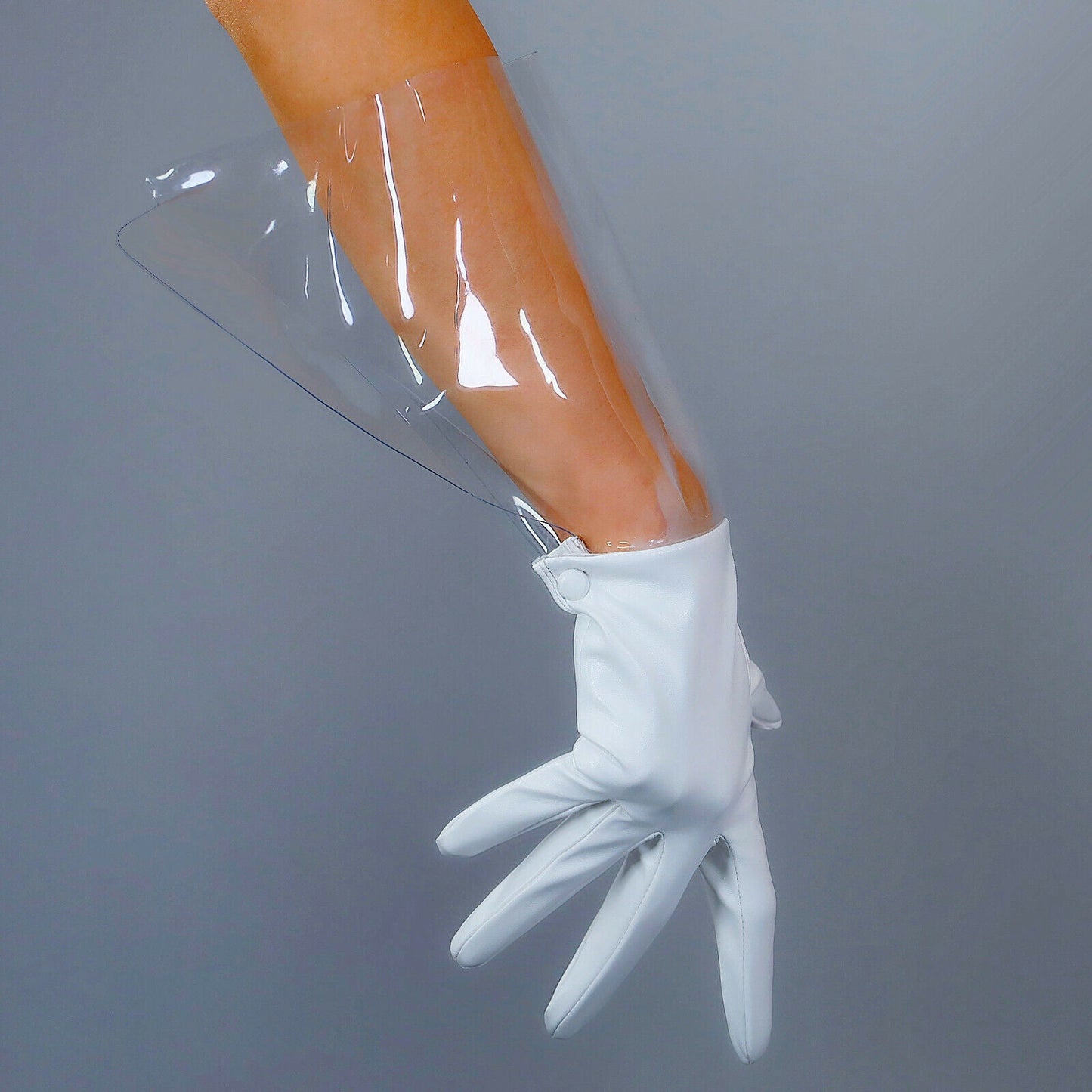 CLEAR GLOVES 38cm long white