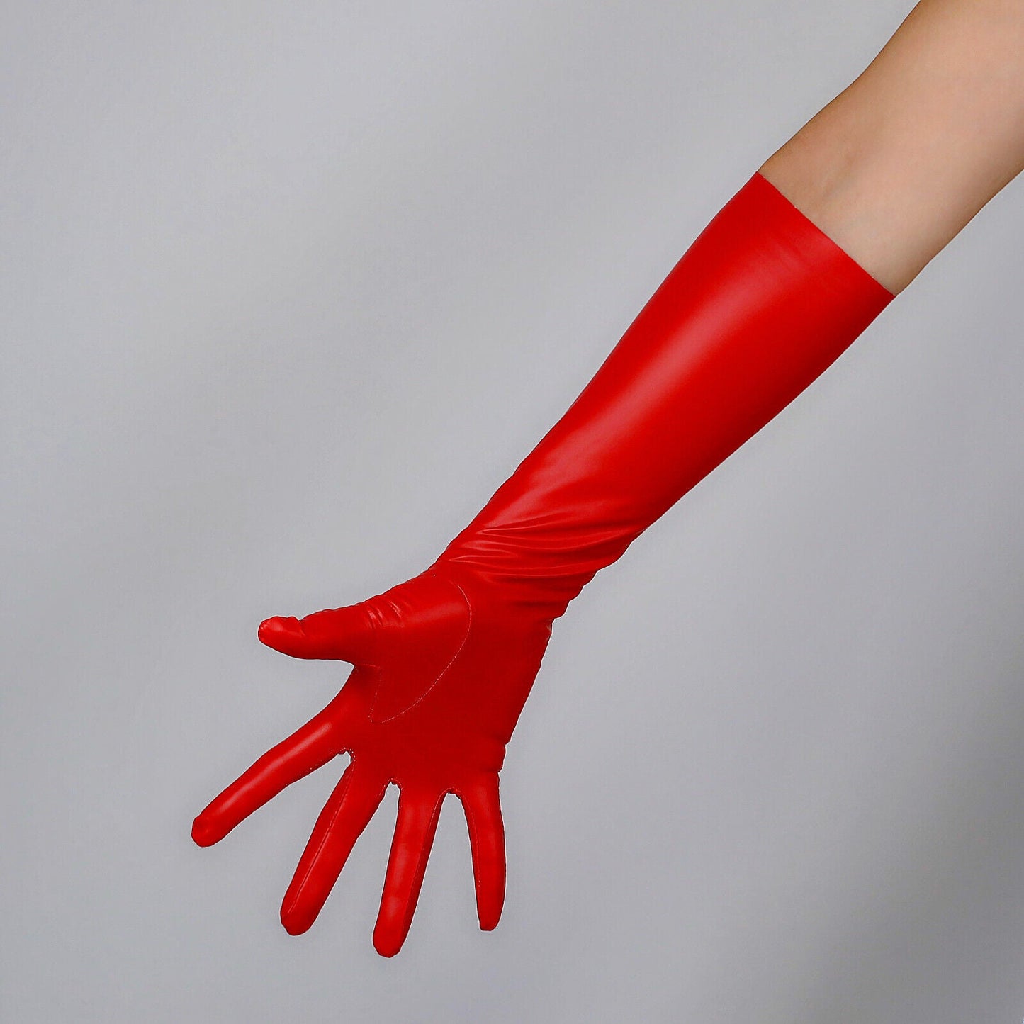 LATEX GLOVES 2nd Skin Extra Thin Faux Leather 16" 40cm Matt Red LONG FITTED