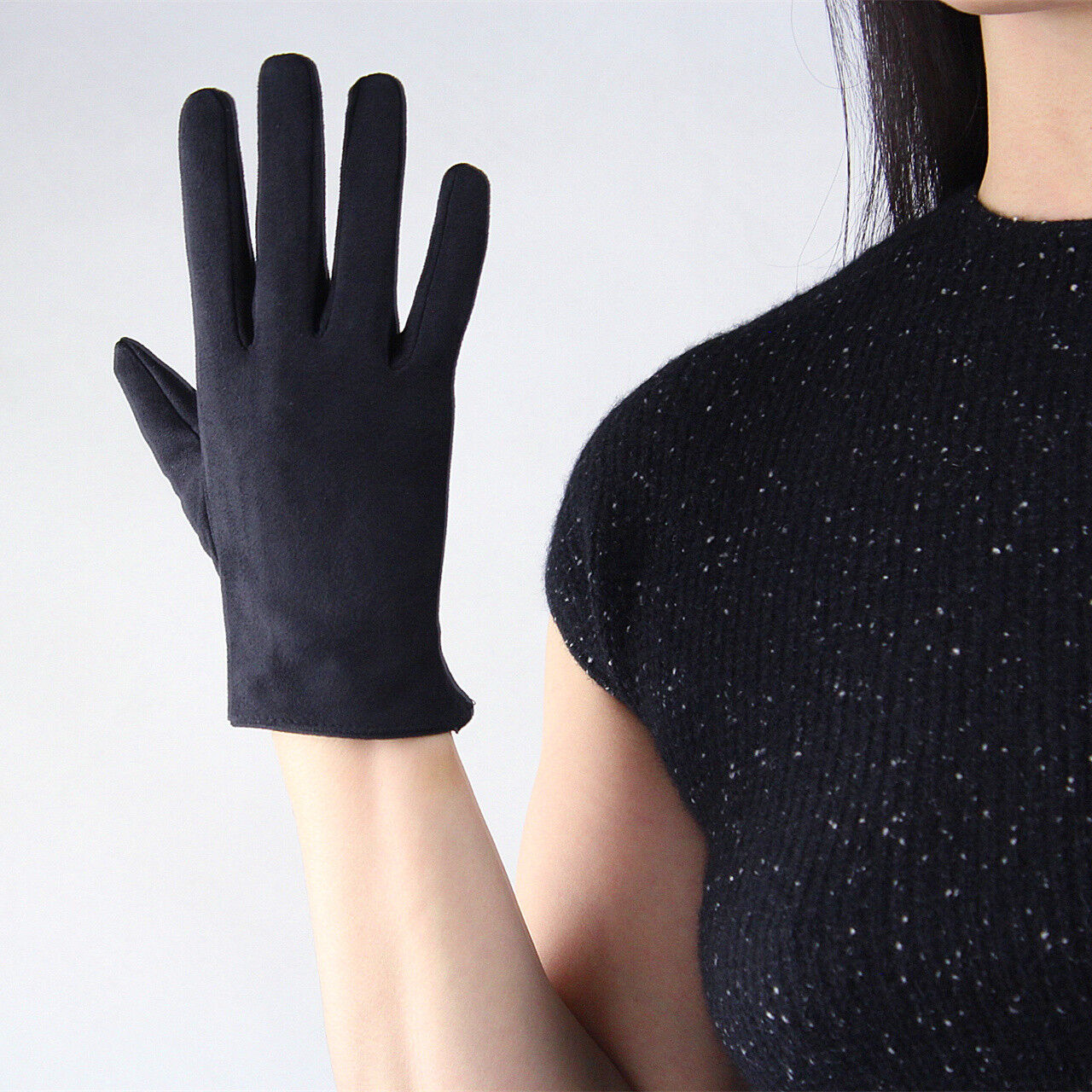 Suede Long Gloves Faux Leather 8" 21cm Short Wrist Black Double-faced Suede