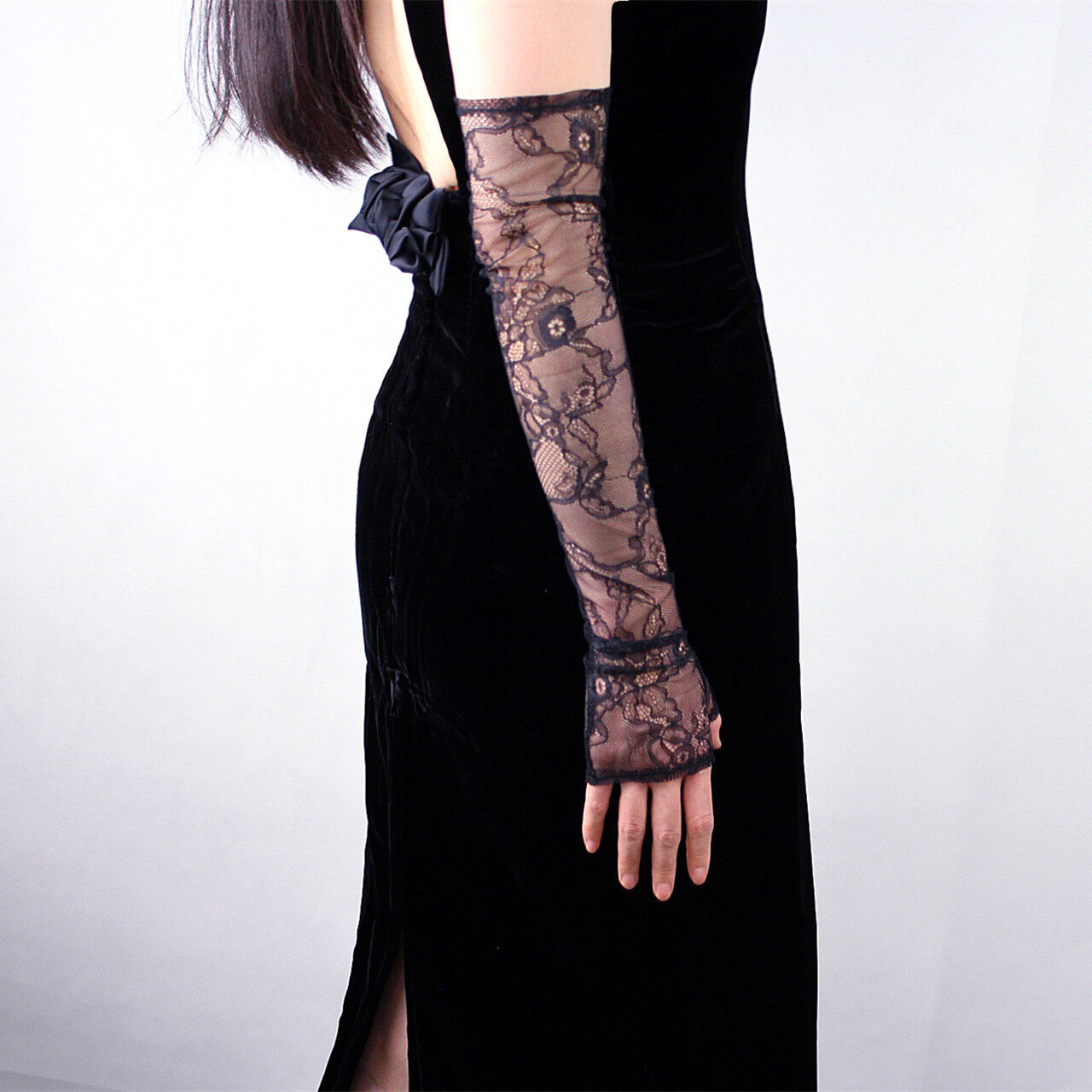 Lace Long Gloves Nylon Black Semi Sheer TECH Touchscreen Opera Evening Dress