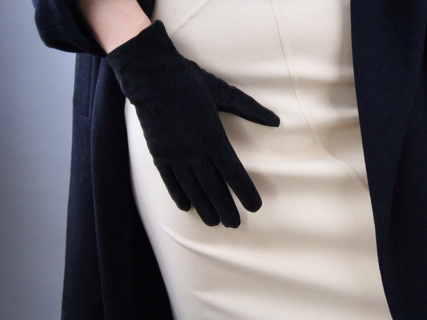 REAL LEATHER GLOVES Suede Black Short