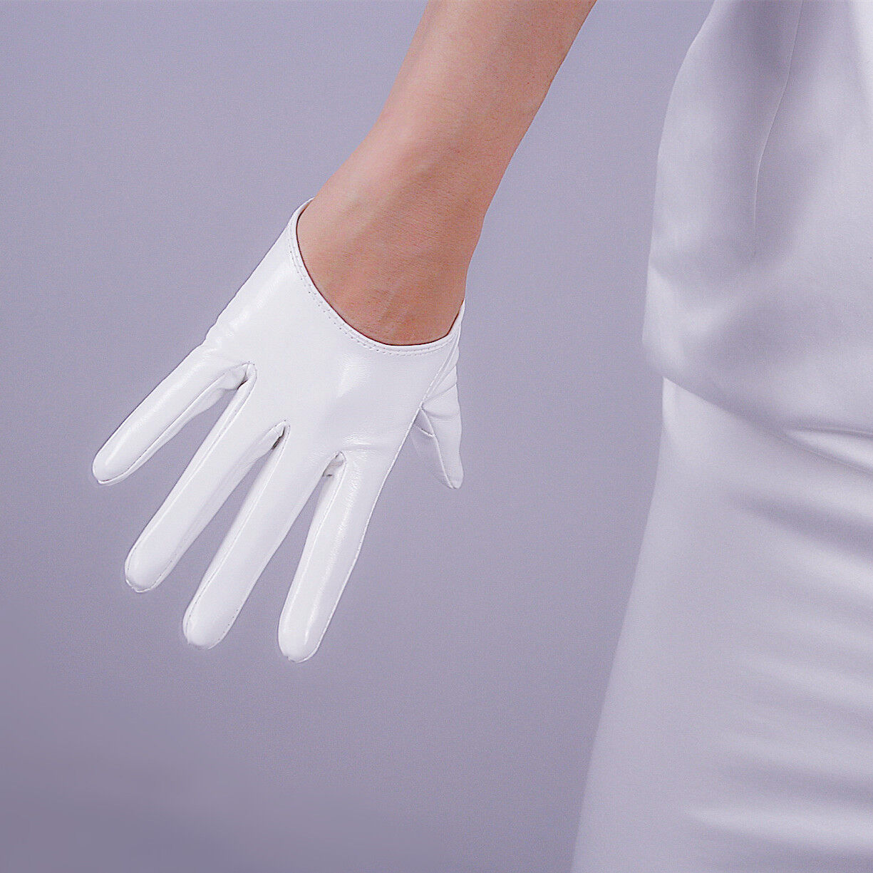 Shine Leather Faux Patent Leather Extra Short Gloves White Cosplay Gothic Latex