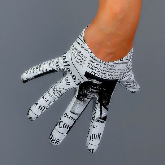 NEWSPRINT LATEX SHORT GLOVES Shine Leather 5" 13cm Newspaper Black White