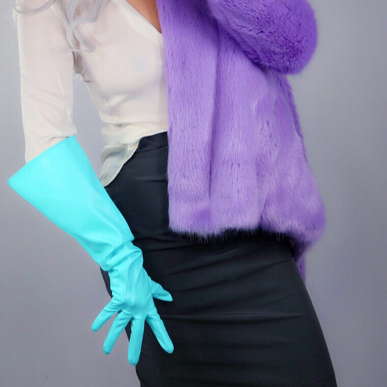 PUFF SLEEVES GLOVES Faux Leather 20" 50cm Long Aqua Blue Robin Mint Green Loose