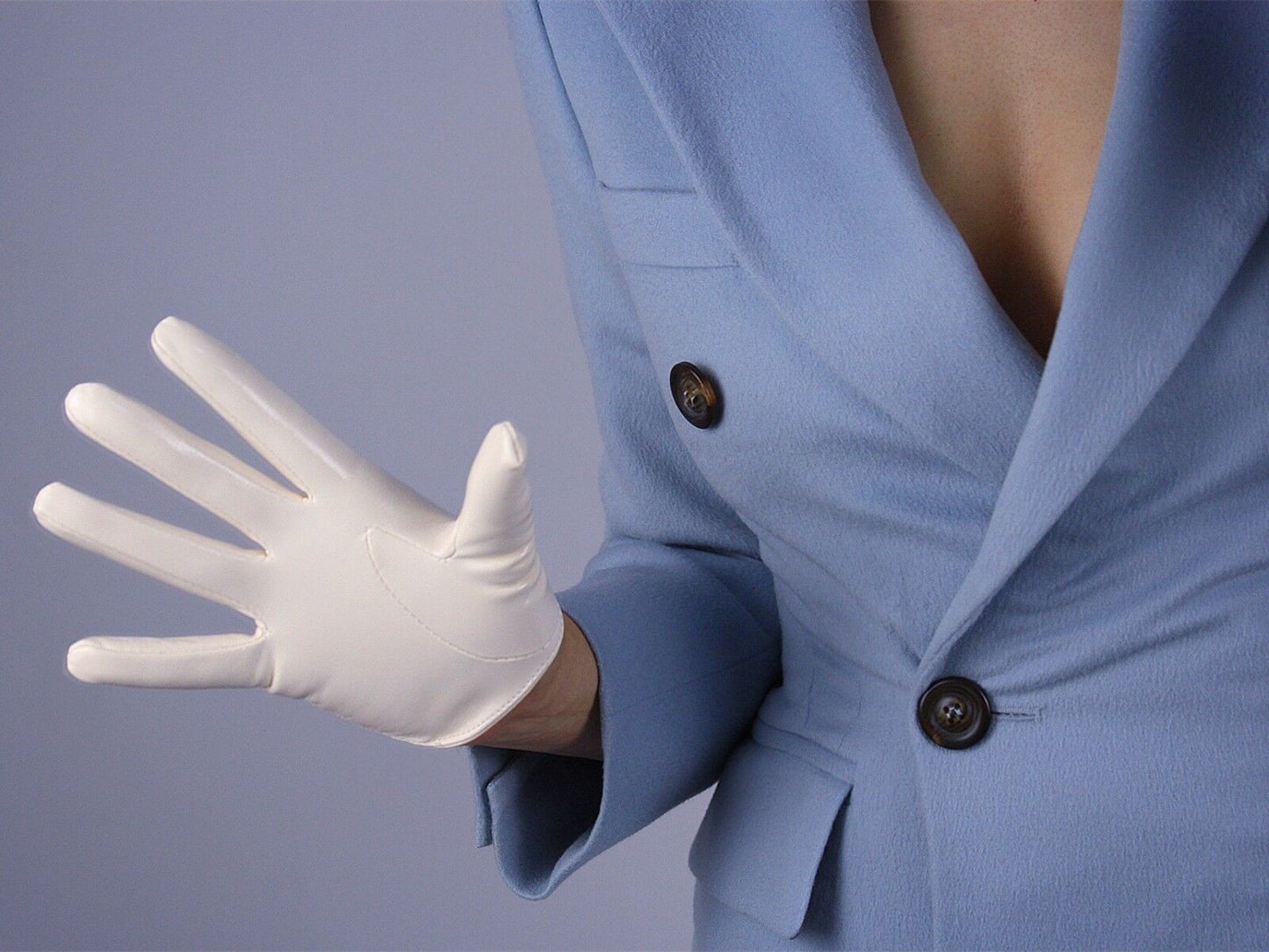 LATEX GLOVES Shine Leather Faux Patent PU 5" 13cm Short Evening Ivory Cream