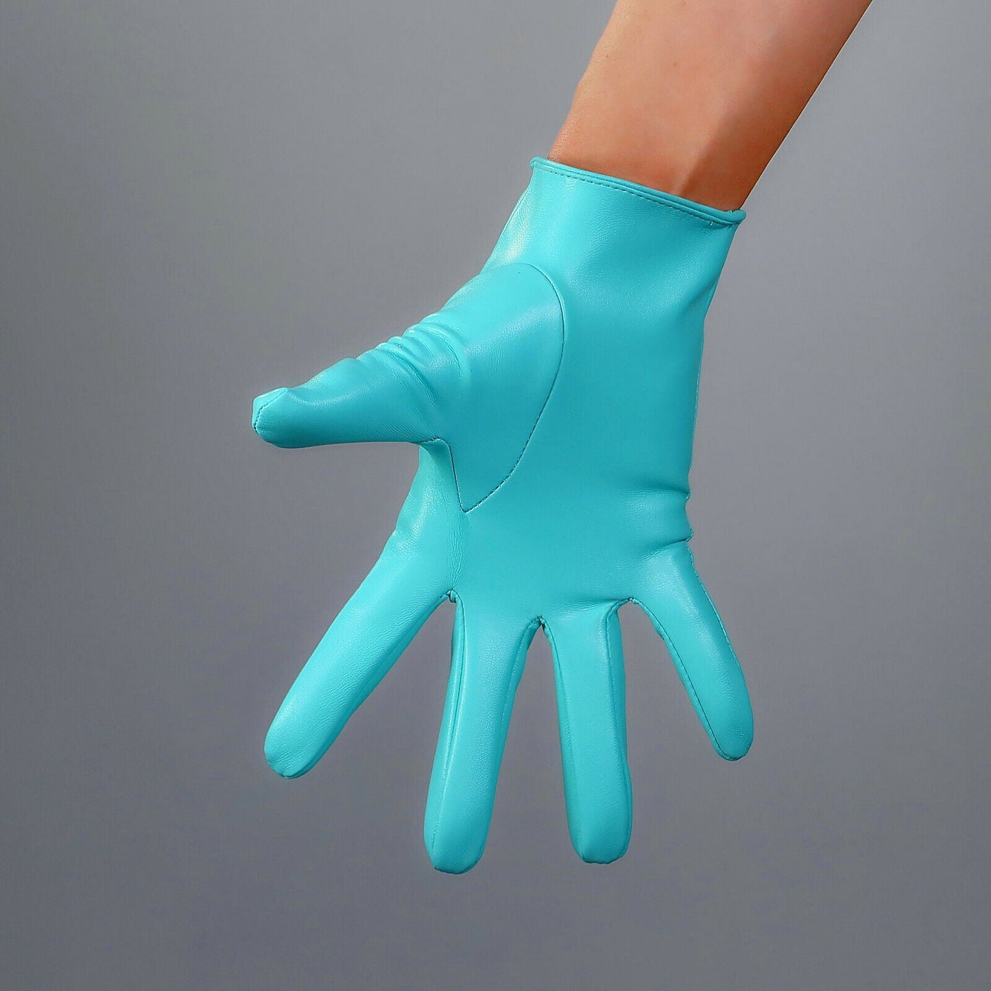 FASHION GLOVES Faux Leather 8" 21cm Wrist Short Aqua Light Blue Robin Mint Green