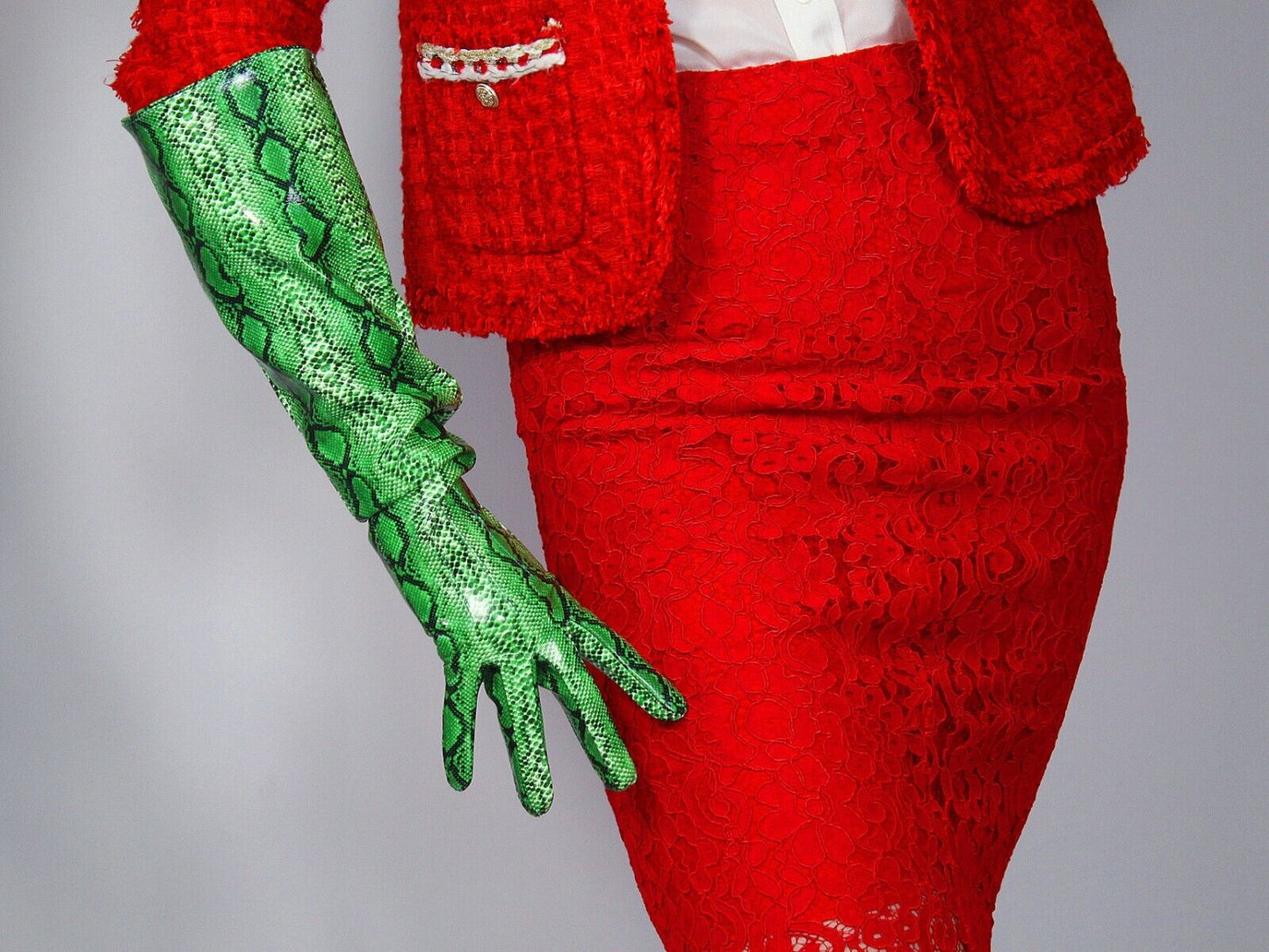 PATENT LONG GLOVES Unisex Large Elbow Green Snakeskin Thanos Infinity Gauntlet