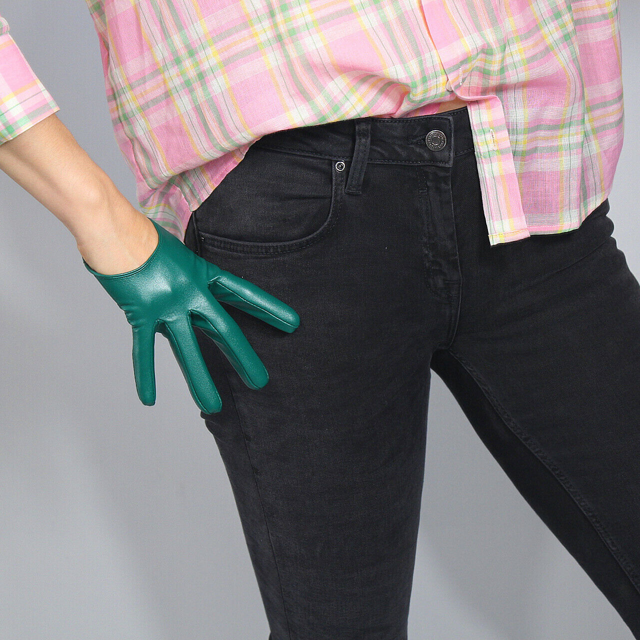 GLOVES Faux Leather Lambskin 5“ ”13cm Extra Short Kelly Green Touchscreen