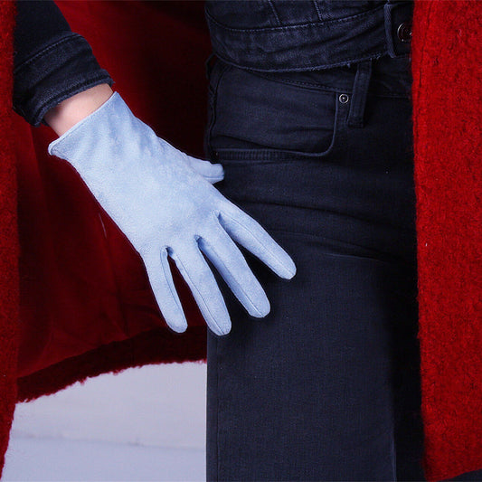 Suede Gloves Faux Leather 8" 21cm Double-faced Suede Short POWDER BLUE