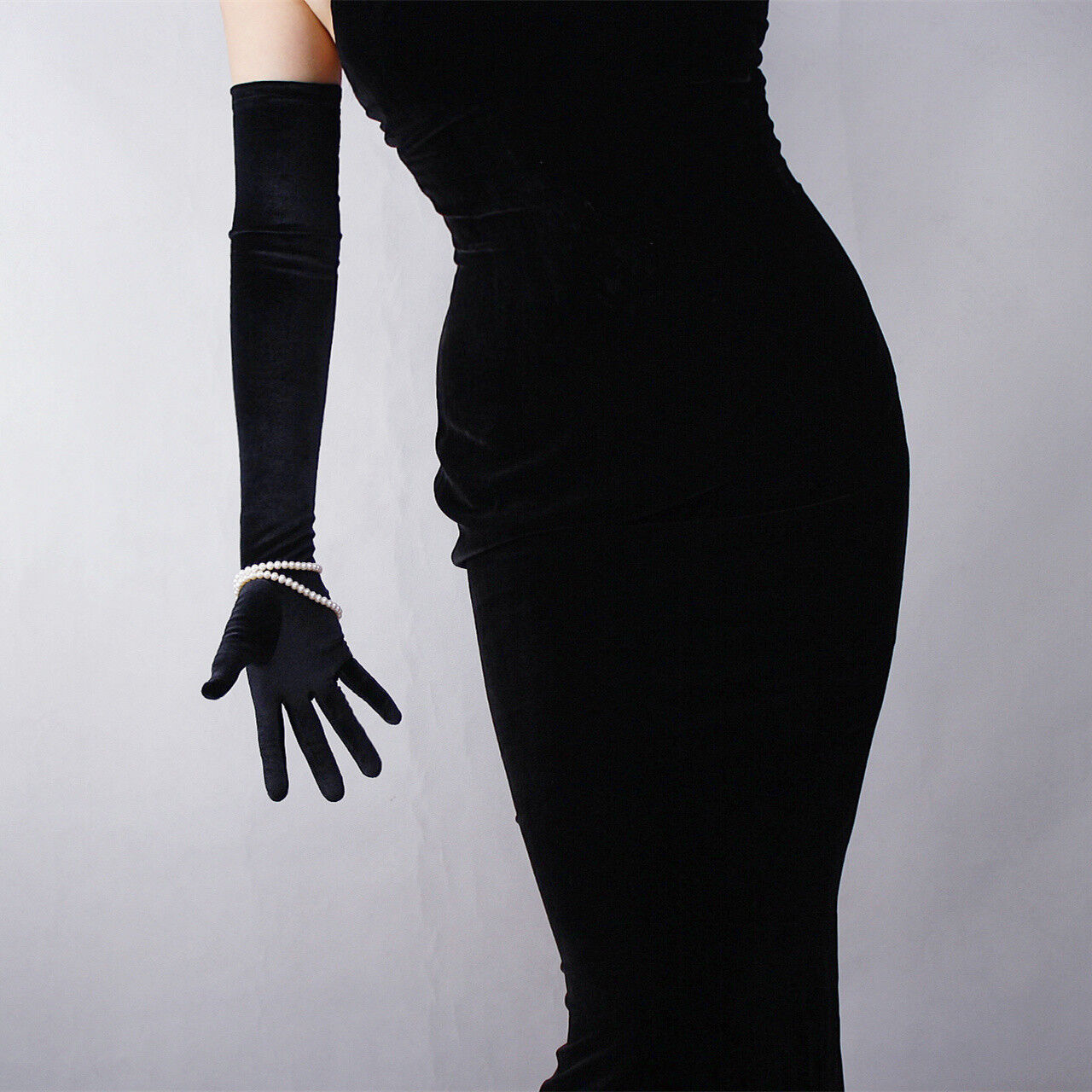 Velvet Gloves Opera Evening Long Elastic Stretch Flannel Black Touchscreen 60cm