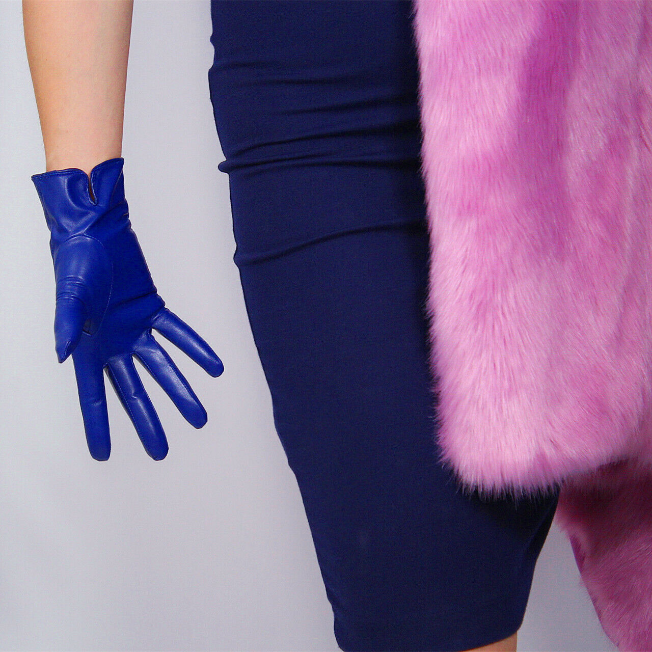 REAL LEATHER GLOVES Wrist Short Lambskin Sheepskin 23cm Cobalt Klein Blue IKB