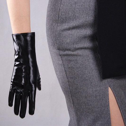 Shine Leather Faux Patent Leather Wrist Long Short Gloves Black Gothic Latex