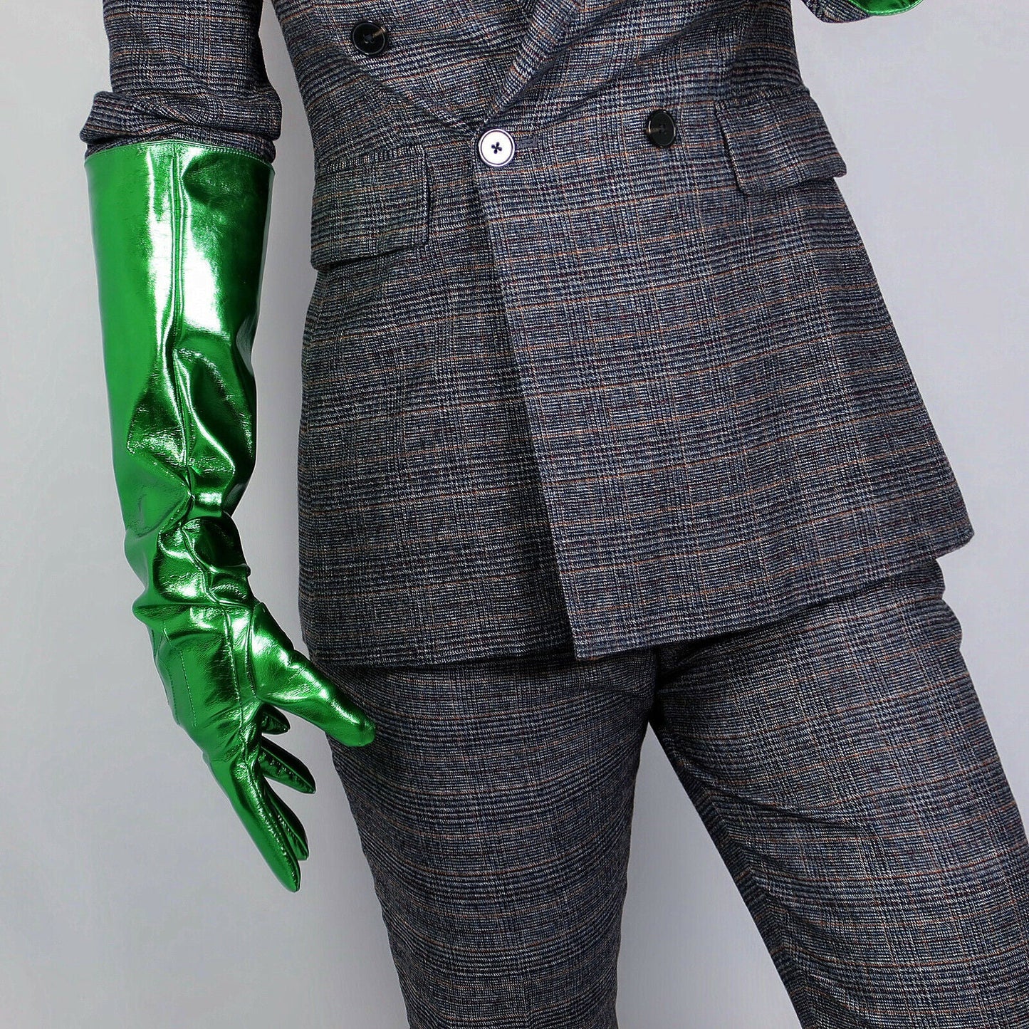 LATEX LONG GLOVES Faux Shine Patent Leather 20" 50cm Electric Green PUFF SLEEVES