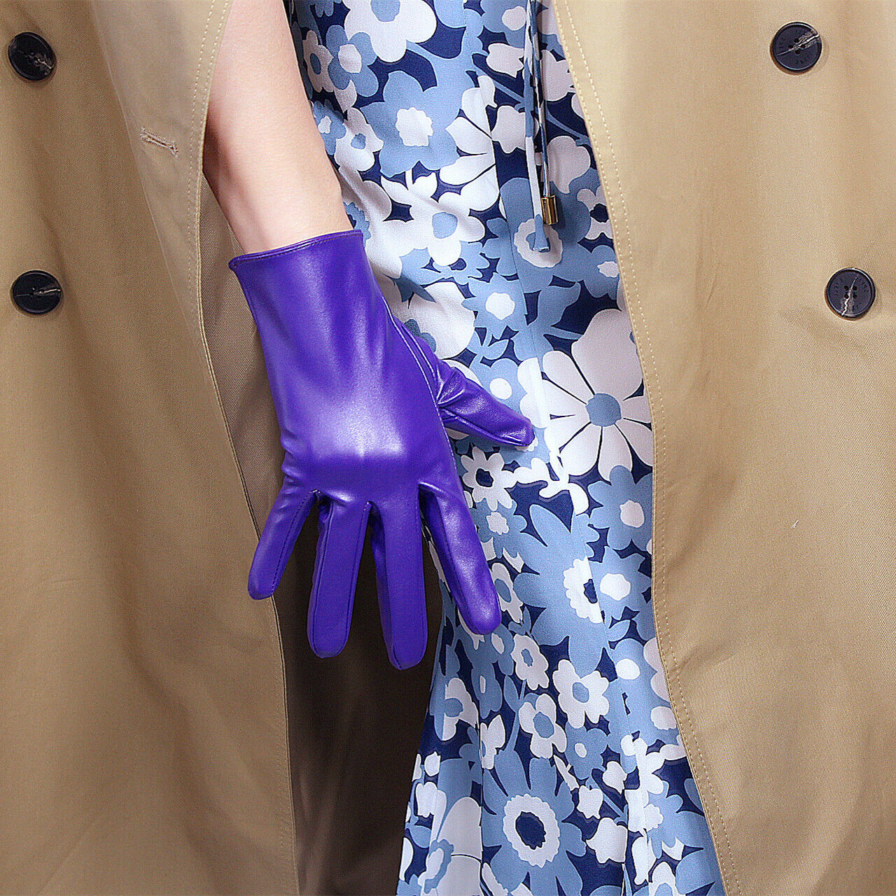 SHORT FASHION GLOVES Faux Leather Sheepskin 8" 21cm Wrist Purple Ultra Violet