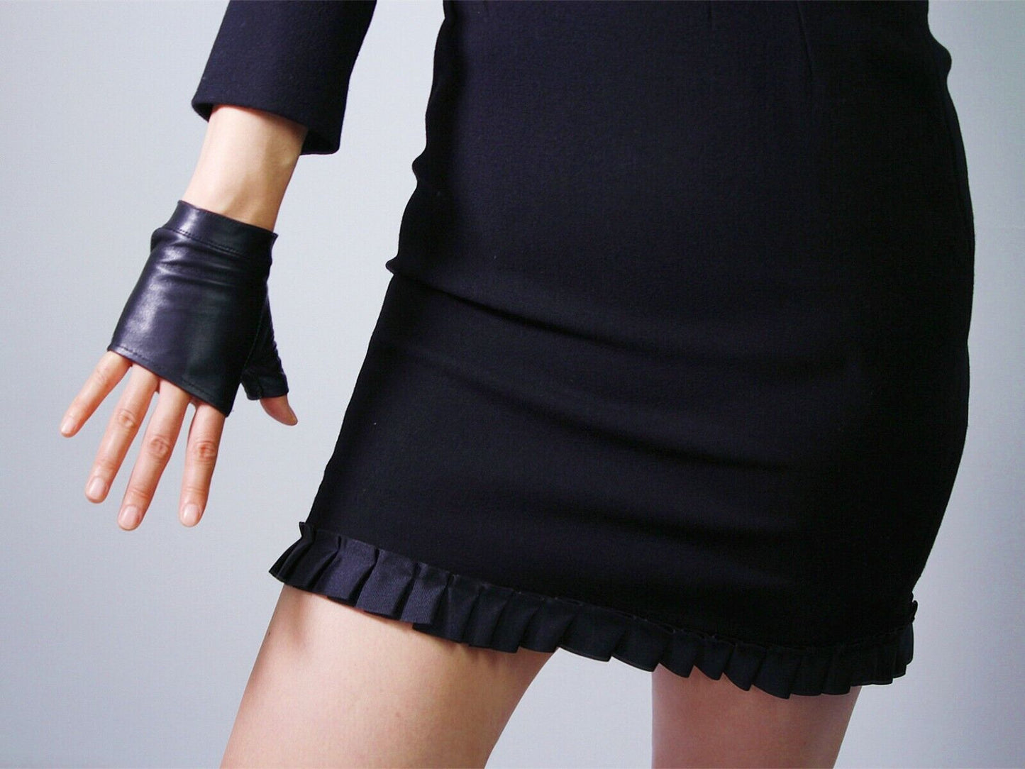 REAL LEATHER GLOVES Fingerless Black