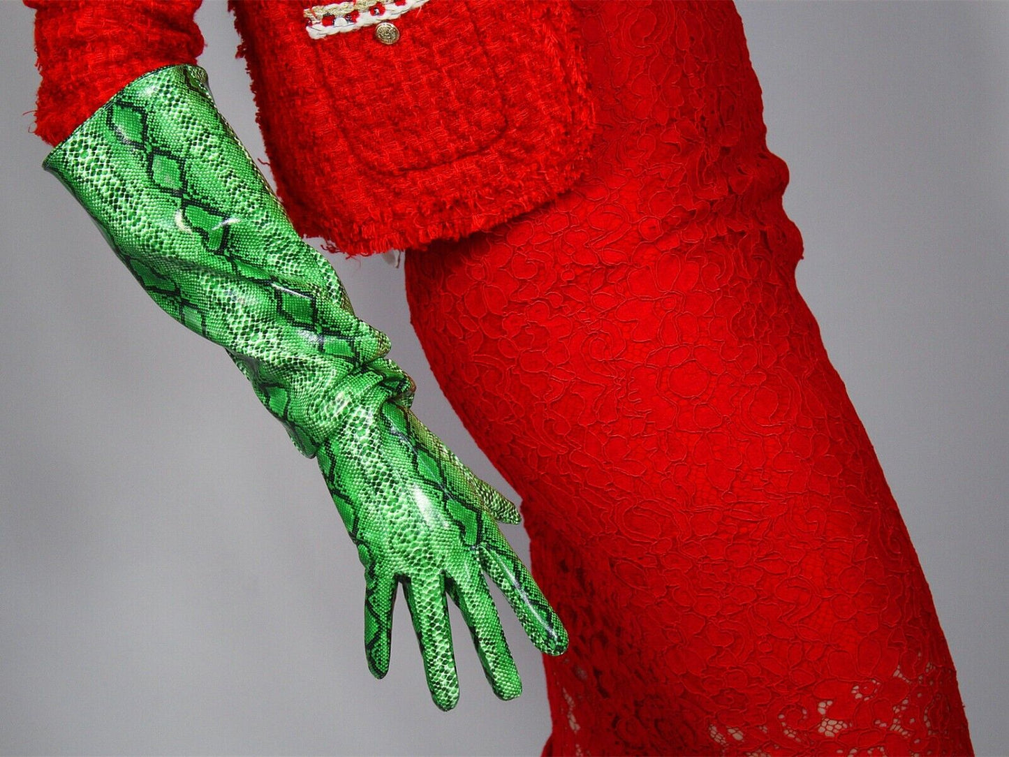 PATENT LONG GLOVES Unisex Large Elbow Green Snakeskin Thanos Infinity Gauntlet