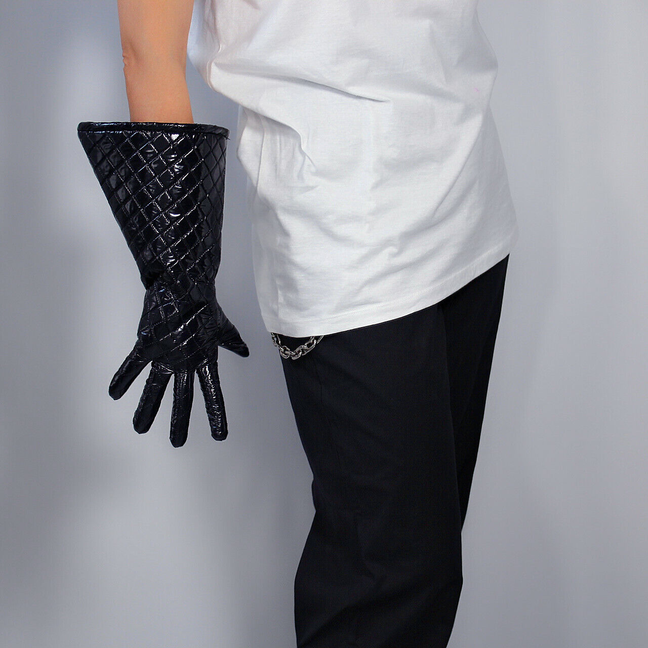 PUFFER GLOVES Unisex Black 40cm Long Balloon Sleeves Down Quilted Lined Winter