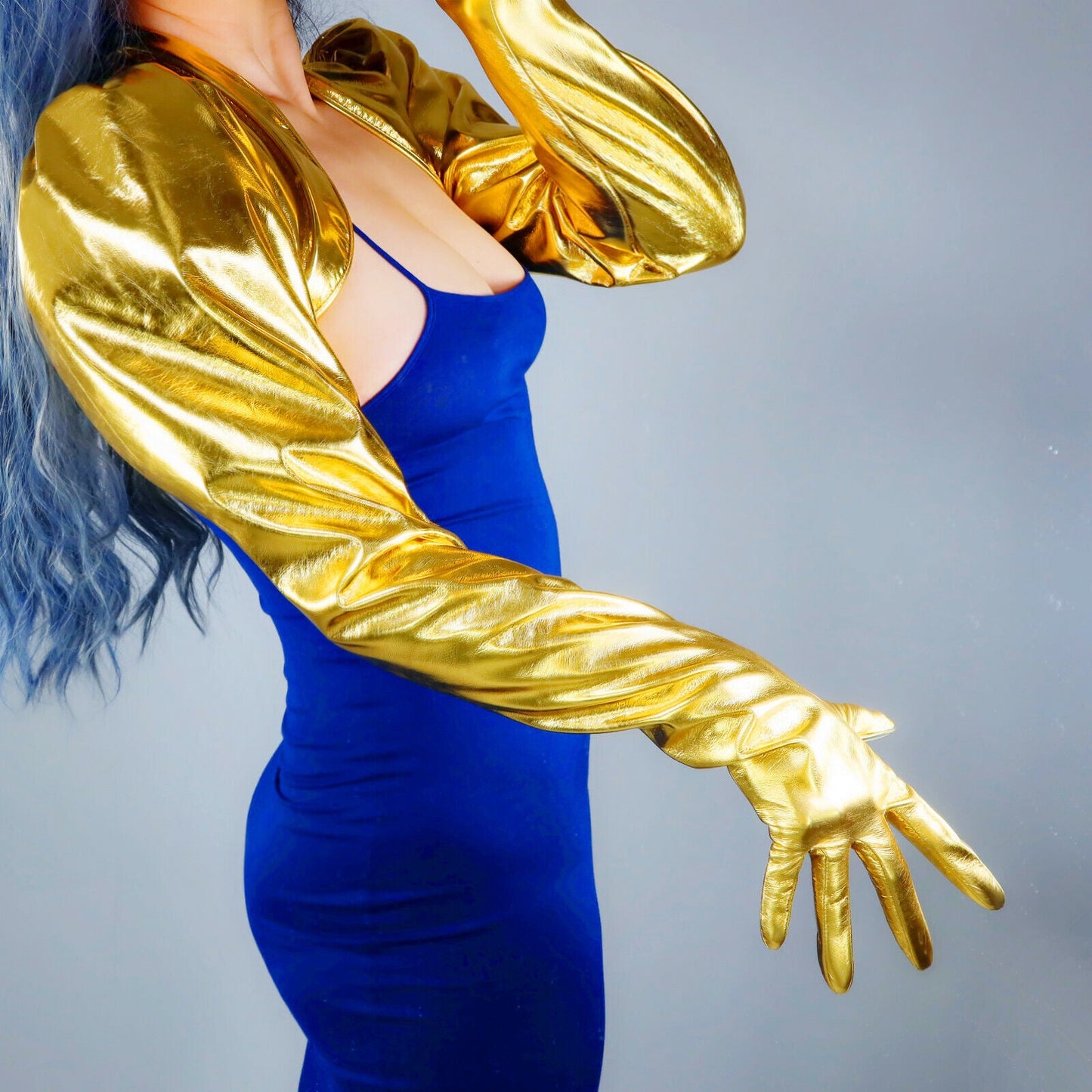 LATEX BOLERO GLOVES Shine Leather Top Cropped Shrug Gold Cloth Saint Armour