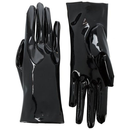 Shine Leather Faux Patent Leather Wrist Short Gloves Black Cosplay Gothic Latex