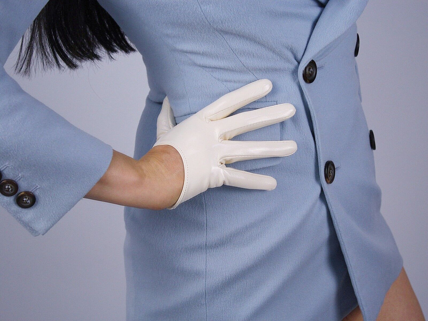 LATEX GLOVES Shine Leather Faux Patent PU 5" 13cm Short Evening Ivory Cream