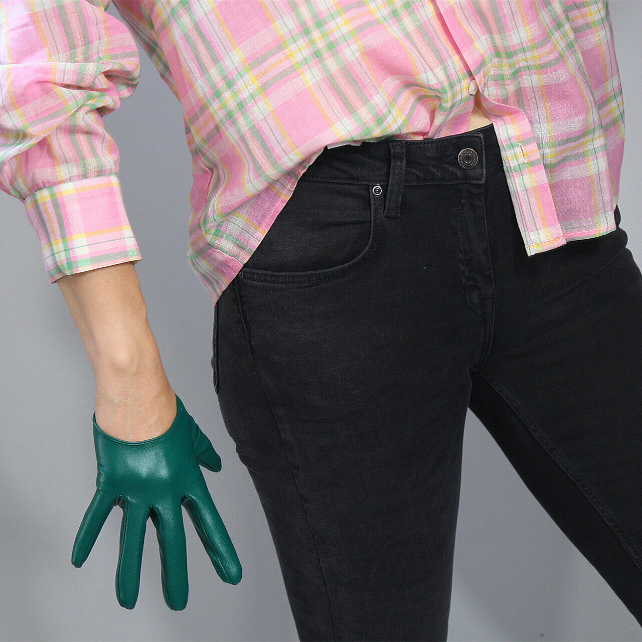 GLOVES Faux Leather Lambskin 5“ ”13cm Extra Short Kelly Green Touchscreen