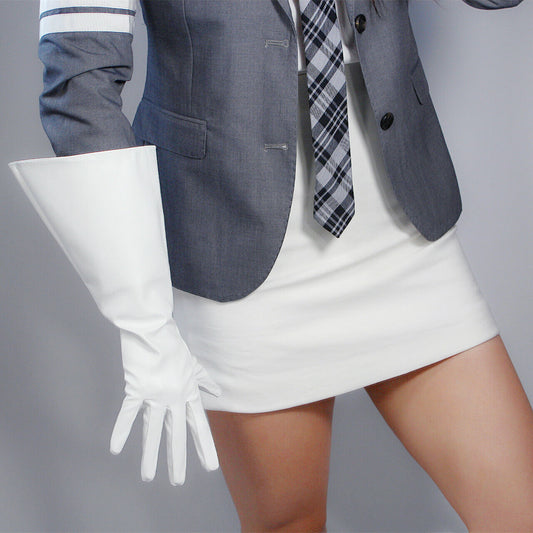 LONG GLOVES Unisex Faux Leather PU 38cm Wide Balloon Puff Sleeves Large White