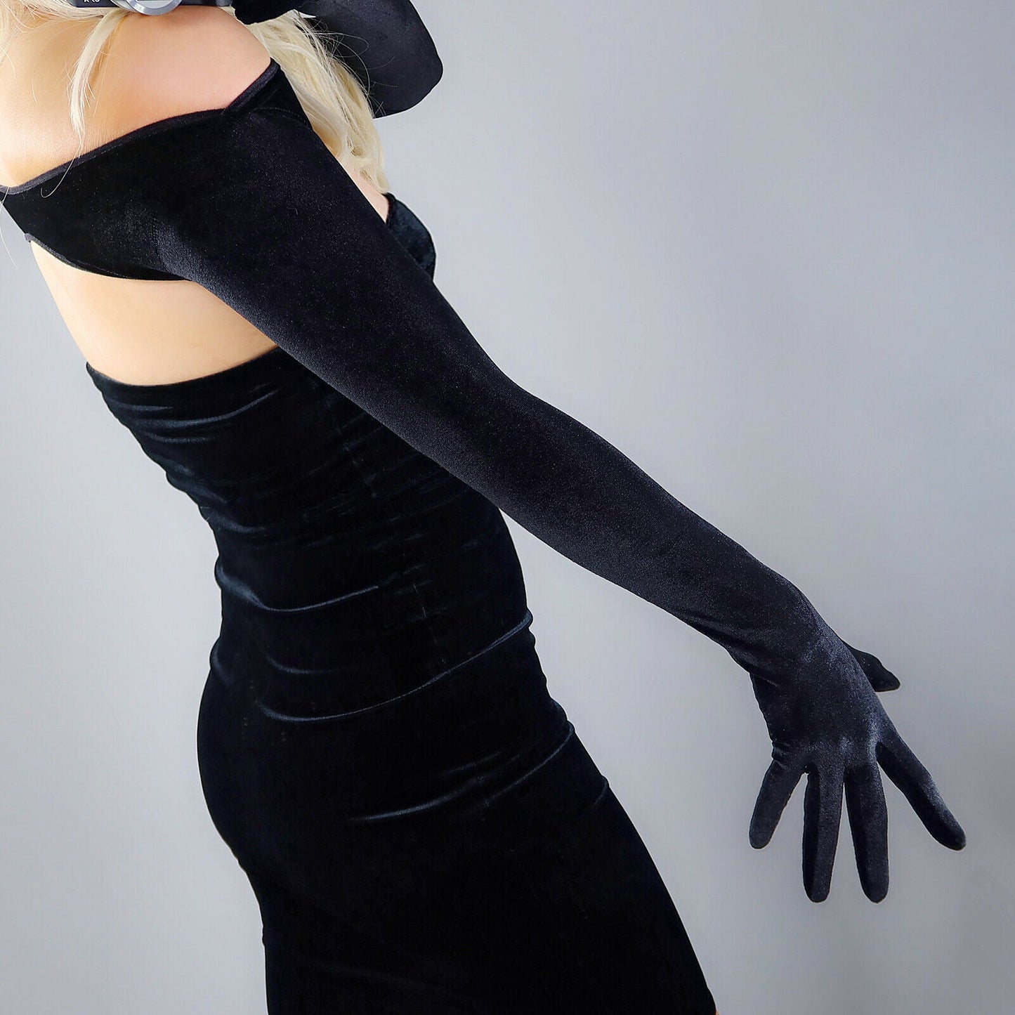 BOLERO GLOVES velvet cold shoulder black