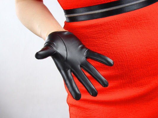 TECH GLOVES Extra Short Faux Leather Black Cosplay Driving Touchscreen Sensitive