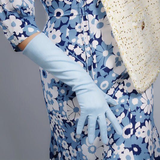 Suede Gloves Faux Leather 16" 40cm Elbow Evening Extra Long Baby POWDER BLUE