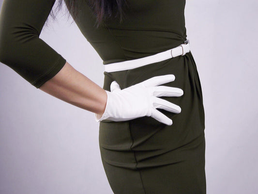 Gloves Faux Leather Patent Leather Wrist Long Short Black White 21cm